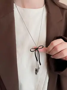 【 Y2K bow ballet shoe pendant necklace】Y-shaped Necklace Bow Ballet Shoe Pendant Necklace New Adjustable Drawstring Sweater Chain Korean Sweet Cool Neck Accessory for Women Jewelry