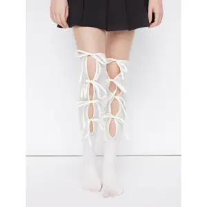 Cider FLORAL LACE-UP OVER THE KNEE SOCKS