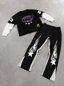 Men's 2 in 1 Star Print Tee & Pants Set, Regular Fit Casual Long Sleeve T-shirt & Trousers, Men's Fall & Winter Clothes