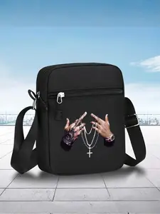 1pc Hip Hop Gesture Print Messenger Bag, Street Fashion Outdoor Sport Versatile Shoulder Bag, Adjustable, Suitable for Daily Wear and Gifts