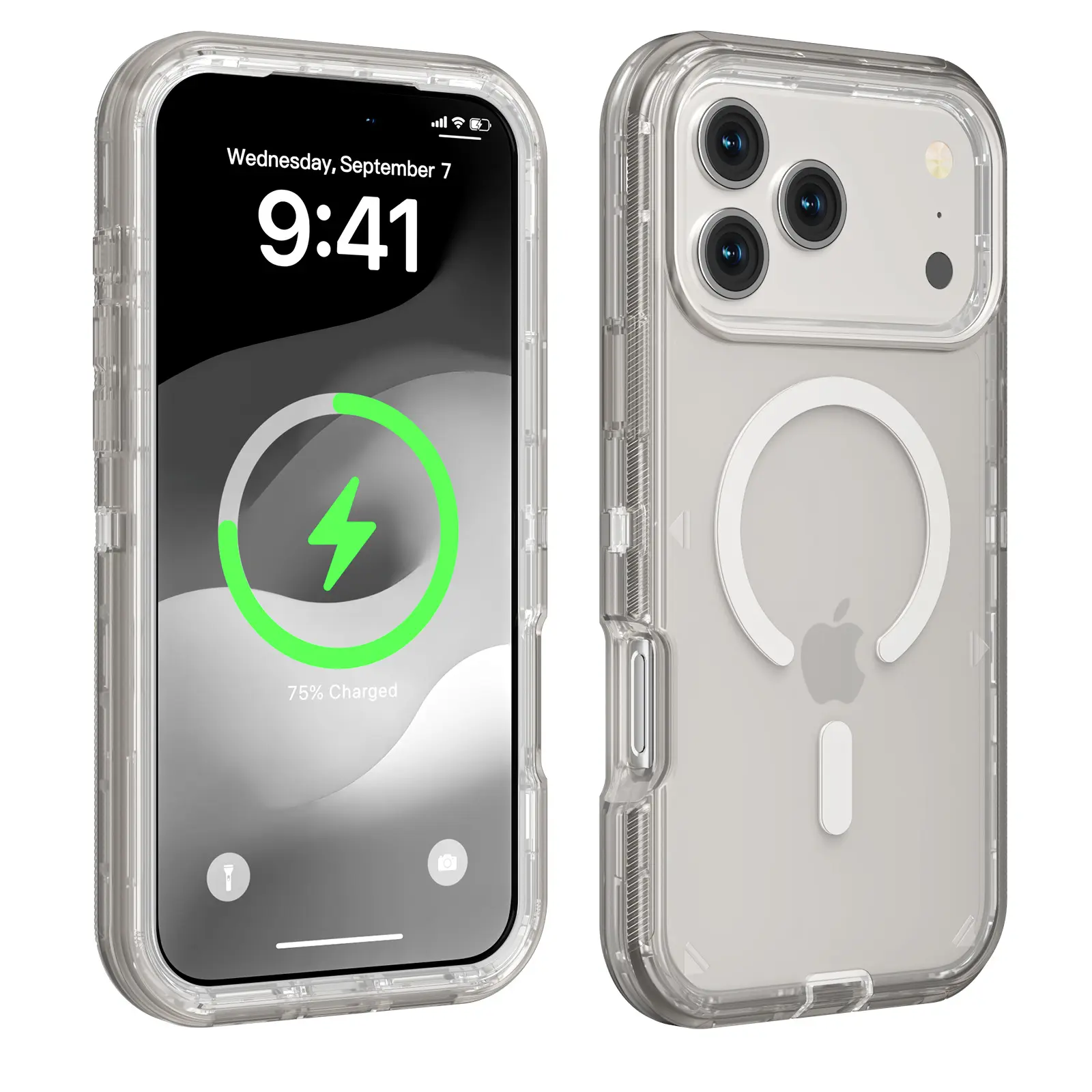 Applicable series 17 three-proof mobile phone case iPhone17pm anti-drop three-in-one transparent magnetic protective case