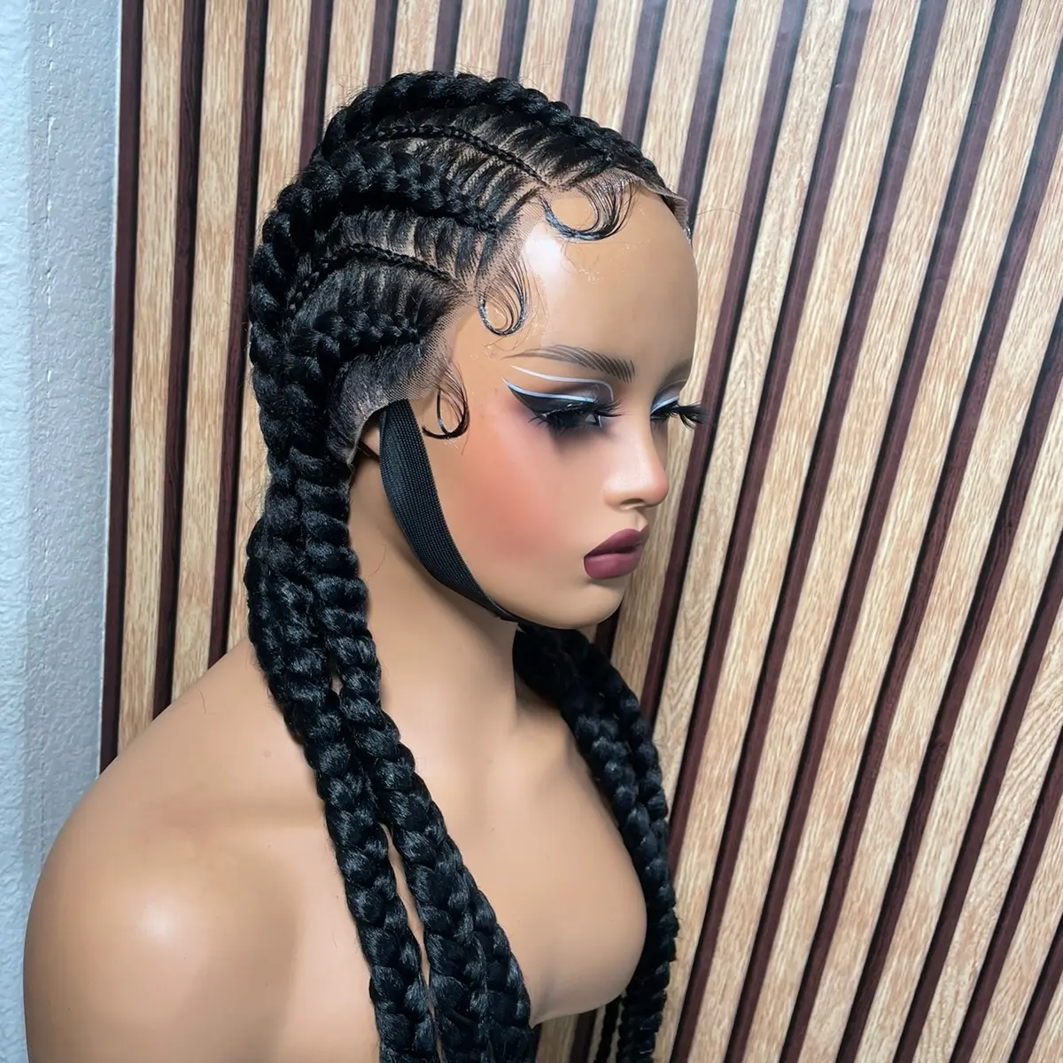 Stitch braided wig made with synthetic full  lace , 30 inches. Medium: Cap size :21 – 22 inches