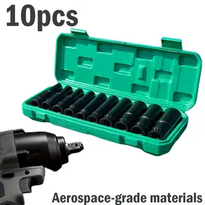 10PCS-Impact Socket Set 1/2 Drive, Metric Size (10-24mm) Sockets, Deep Sockets, 6 Point Hex Design, CR-V Steel ，,tools and gadgets,tool kit set,tools and gadgets for him,mechanic tools ，adapt