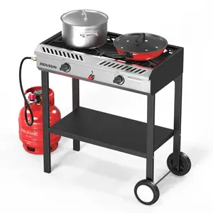 [FLASH SALE] ROVSUN 2-Burner 150000 BTU Camping Propane Stove with Wheels