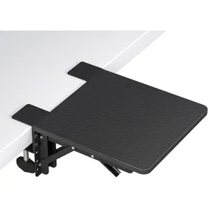 Ergonomic Desk Extender Tray, 9.5"x9.1" Table Mount Arm Wrist Rest Shelf, 90 ° Foldable Elbow Support, Clamp on Computer Arm Rest for Desk, Durable Easy to Install for Office & Home Use, Black pattern