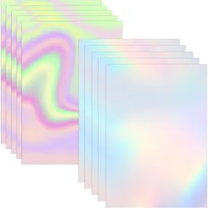 2 Types Transparent Holographic Overlay Lamination Vinyl A4 Size Self-Adhesive Laminate  Vinyl Sticker Paper, 10 Sheets 8.25 x 11.7 Inches