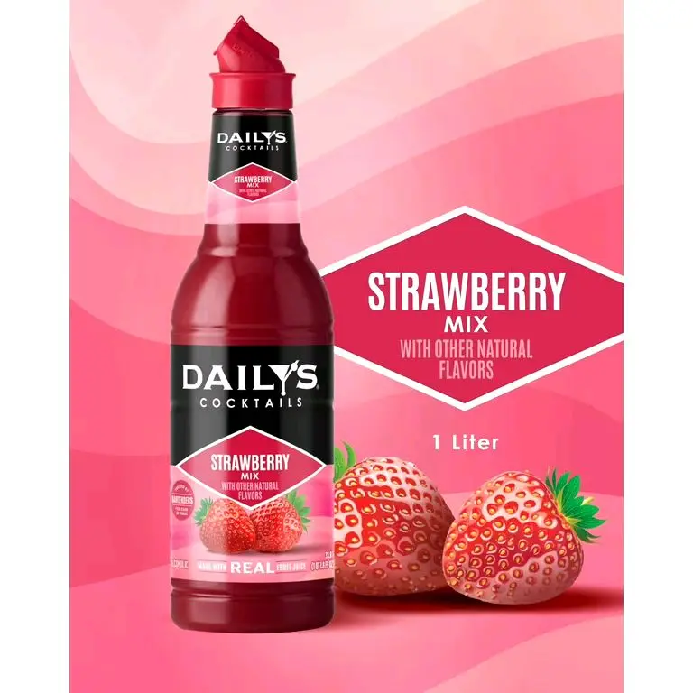 Dailys Natural Strawberry Flavor Syrup Concentrate (5-Pack) - American Beverage Corporation., Natural Ingredients, Cellulose Gel, Lemon, Low Fat, No High Fructose Corn Syrup, Ambient, All Ages Sweet Fruity Drink Mix, Drinking