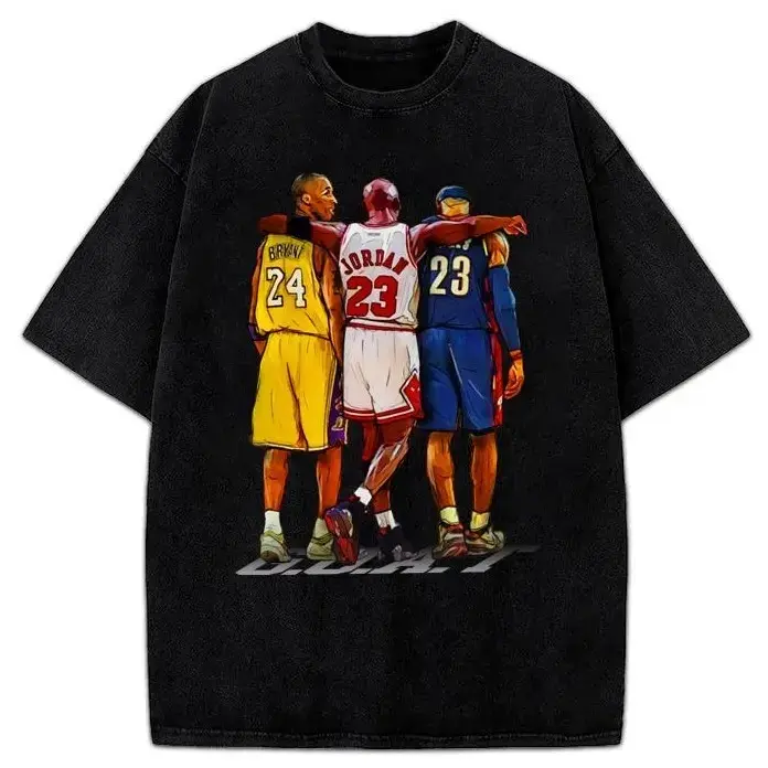Illustrated Basketball GOATs Tribute T-Shirt, Jordan LeBron Kobe "Three Goats" Graphic Tee, Unique Artistic Hoops Legend Shirt, Premium Cotton Crewneck Sports Top, Best Gift for Basketball Fans