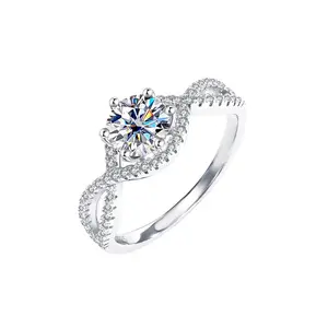 DLS Jewelry S925 Silver round shape cross setting Moissanite ring, colorful Moissanite 1 ct.