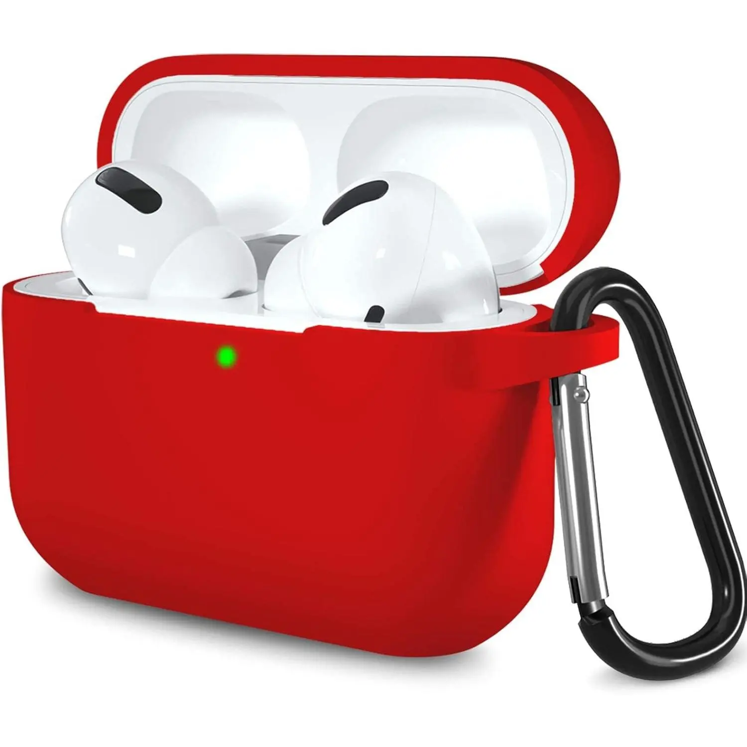 Silicone Protection Case Cover for AirPods Pro Headset - Lightweight, Shockproof, Waterproof, Dustproof, Full Coverage Shields Daily Knocks, Front LED Visible, Wireless Charging Stays Effortless, Compact, Durable Handheld Carabiner, Red
