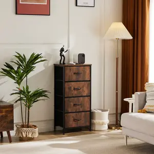 【Deal】SweetFurniture 4 Drawer Fabric Dresser Tall Storage Tower, Dresser Chest with Wood Top