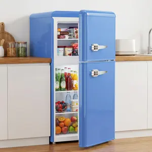 Retro Mini Fridge with Freezer 3.2 Cu Ft Small Vintage Refrigerator 7-Level Thermostat Compact 2-Door for Home Office RV Blue Energy Efficient Low Noise mini fridge mini fridges fridge