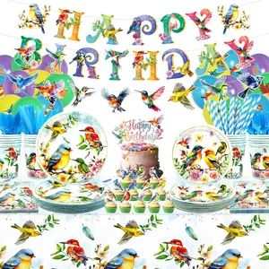 Bird Party Supplies, Includes Happy Birthday Banners, Plates, Tablecloth, Cups, Balloon and Straws,for Bird Theme Baby Shower Summer Tea Party Decorations (Banners)