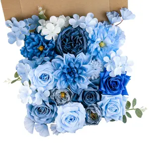 YUAGOLLE Artificial Flowers for Home Decor: Blue Silk Fake Flowers Bulk Boxed Set, Peonies Roses Bouquet with Stems for Table Centerpieces, Wedding, Bridal Shower, Baby Shower, Tea Party, DIY Cake, Decorative Flower Arrangement, Decoration Items