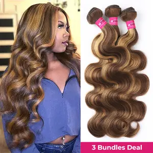 3/4PCS Highlight Body Wave Bundles Ombre P4 27 Ombre Colored Human Hair Bundles Honey Blonde Brazilian Hair Weave Bundles for Women