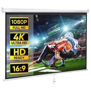 SEGAWE 80 inch Manual Pull Down Projecton Screen 16:9 HD 4K Projector Movies Screen for Home Theater Backyard