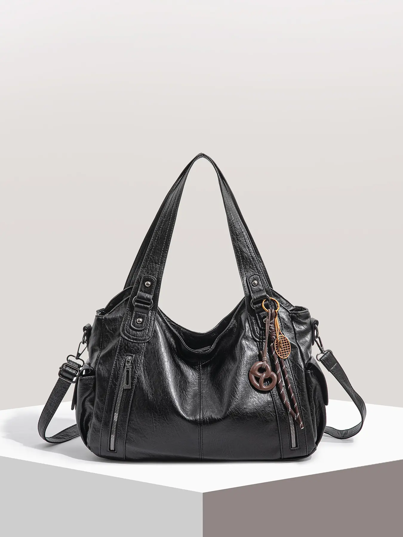 classic style retro casual women's bag, Hobo shoulder bag, Versatile shoulder bags, lightweight, multifunctional and multi pocket design, adjustable shoulder strap with zipper closure, Valentine's Day hanging accessory