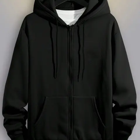 Men's Fleece Hoodie with Full Zipper, High-Performance Long Sleeve Hooded Sweatshirt with Kangaroo Pocket, Fall & Winter Outdoor Wear