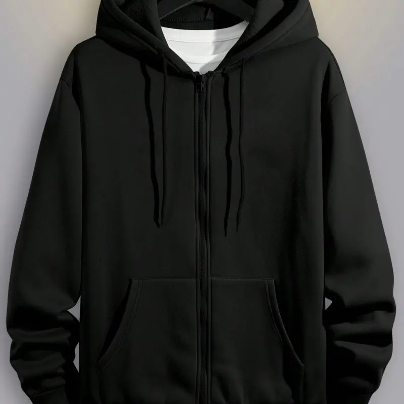 Men's Fleece Hoodie with Full Zipper, High-Performance Long Sleeve Hooded Sweatshirt with Kangaroo Pocket, Fall & Winter Outdoor Wear