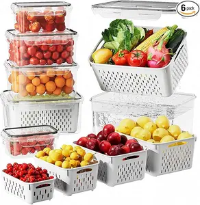 "6 PCS Large Fruit Storage Containers for Fridge, Airtight with Removable Colander, Microwave & Dishwasher Safe, Keeps Fruits & Veggies Fresh"