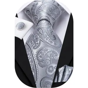 Men 63inches Tie Set Extra Long Necktie Paisley Tie Pocket Suqare Cufflinks Big and Tall Men Tie