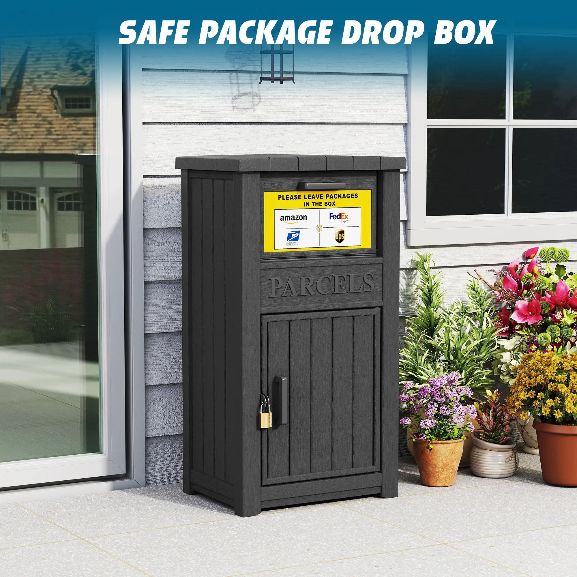Summervibes LHBCRAFT Lockable Secure Porch Delivery Box with Storage Compartment, Anti-theft and Waterproof Design, an Outdoor Storage Solution for Express Parcels and Takeout Delivery,Christmas gift