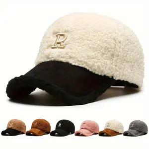 Letter R Teddy Plush Warm Baseball Cap Fashionable Versatile Duckbill Hat