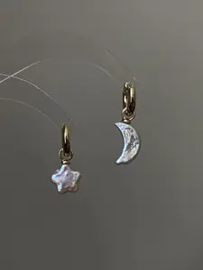 Star Stud earring dangle drop Baroque pearl earring