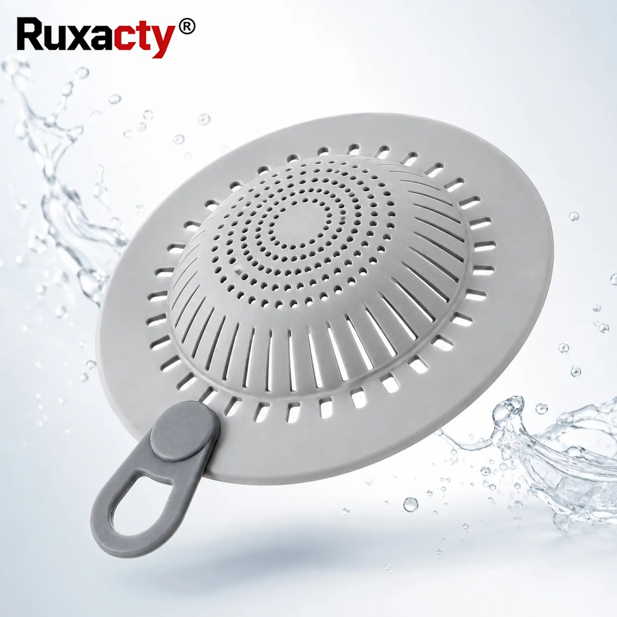 RUXACTY Hair Catcher Silicone Drain Hair Catcher, Flexible Shower Drain Cover Strainer with Easy Lift Handle, Hair & Debris Catcher for Bathtub, Bathroom Sink, Shower and Utility Sink, Gray