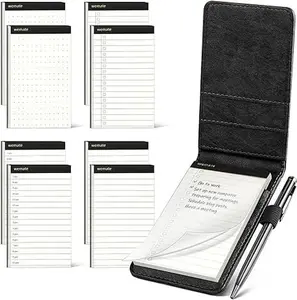 WEMATE 10 Pcs Mini Pocket Notepad Holder Set, 1PCS Notebook 1PCS Metal Pen, and 8 pcs Memo Book Refills- Perfect for Business, Conference, Meeting, Office, Daily Records, and Notes