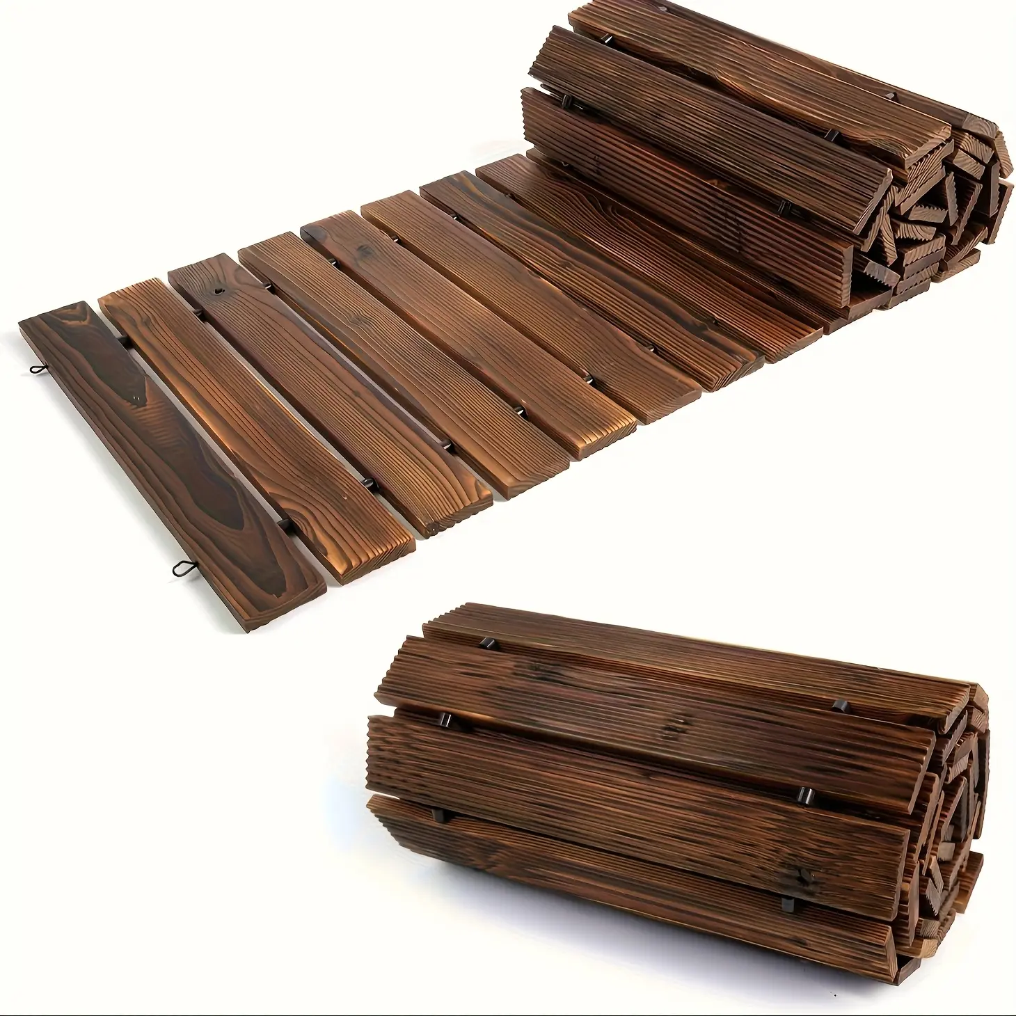 PIYPIY 6FT-12FT Interlocking Non-Slip Wooden Garden Pathway, Heavy-Duty Reinforced Slats, All-Weather Painted Cedar Planks, DIY-Friendly Roll-Out Walkway for Garden, Patio, Decorative Outdoor Indoor Flooring