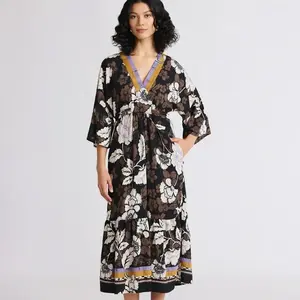 Sofia by Sofia Vergara Women's Tie Back Dress with Wide Sleeves, Mid Calf Length, SIZE M