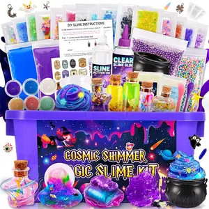 Galaxy Slime Kit for Kids Ages 8-12, DIY Space Slime Set with Glow-In-The-Dark Stickers & Galactic Glitter, Fun Cosmic Craft for Creative Play