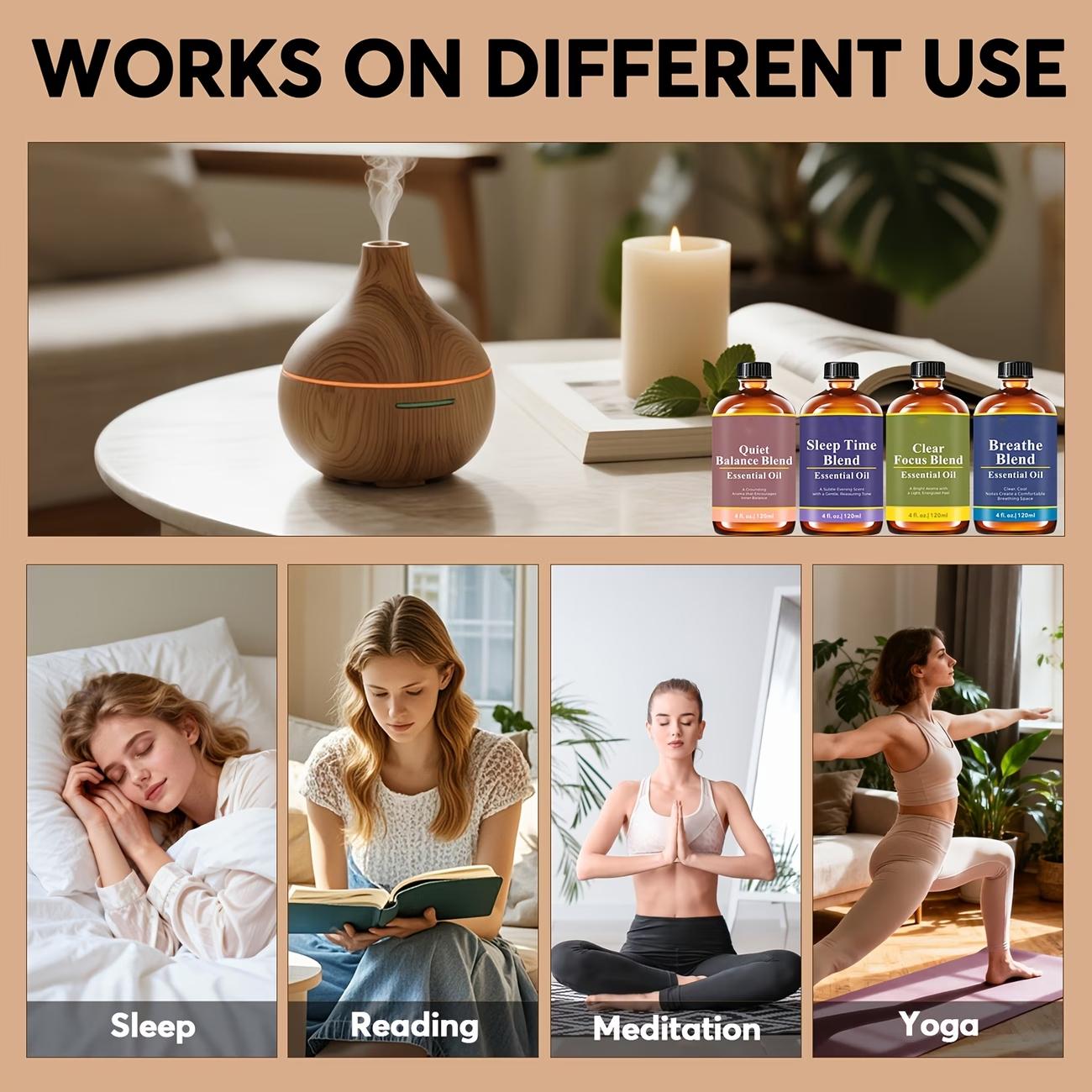 120ml/ 4oz Essential Oil Blend: Breathe, Sleep Time, Clear Focus, Quiet Balance Essential Oil for Humidifiers, Diffusers, Candle, Perfume Spray, Soap Making, Flavored Air | Yoga, Sleep, Meditation