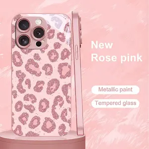 Pink leopard print women's fashion pattern, metallic paint glass phone case, anti-drop and fingerprint-resistant, skin-friendly feel, suitable for iPhone 17, 16, 15, 14, 13, 12, 11 and other series models, can be given as a gift to friends or family.