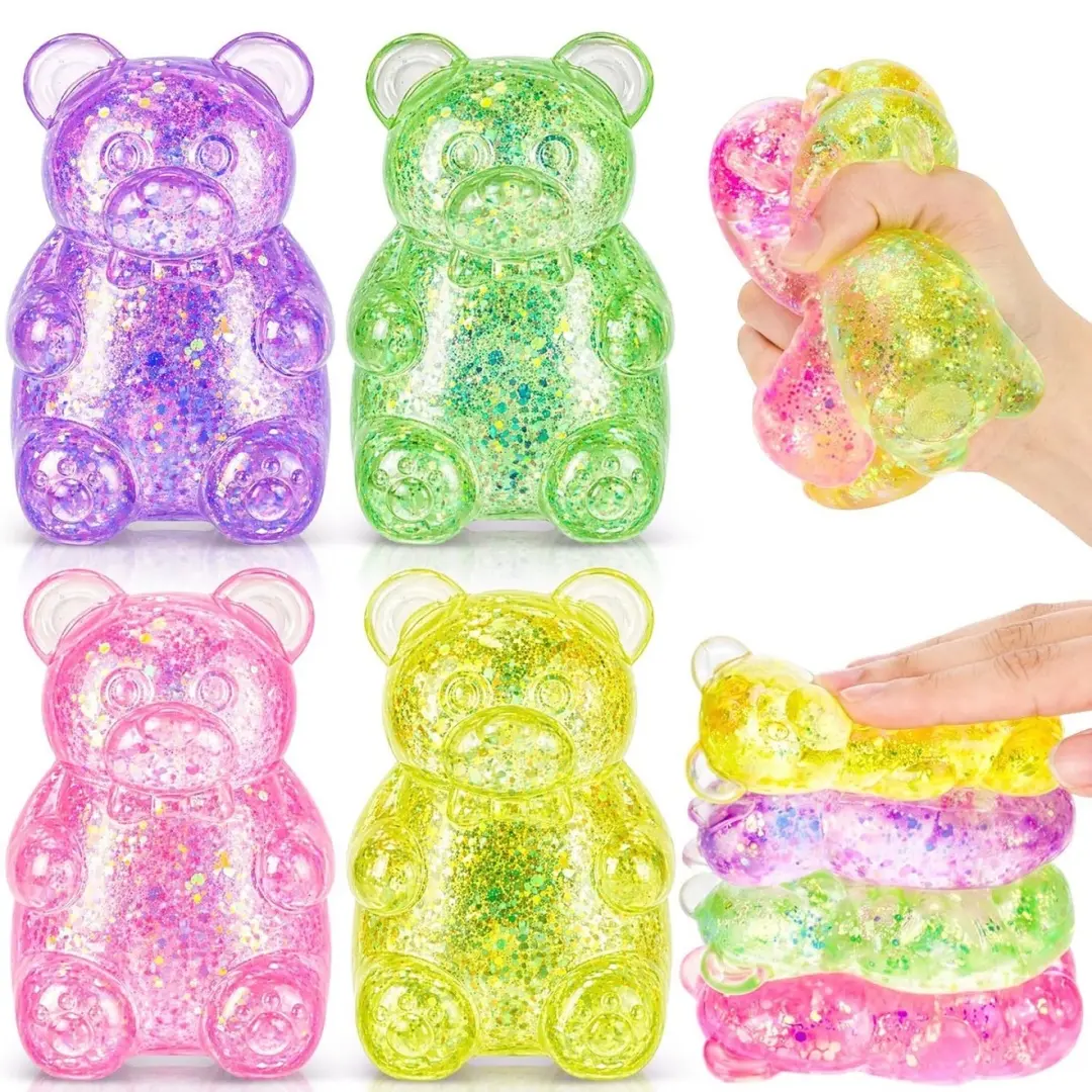 Glitter Bear Stress Relief Squishy Toy - Slow Rebound Fidget Squeeze Ball