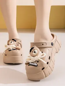 Women's Cute Cartoon Bear Shoes, Summer Fashion Casual Thick Sole Slippers, Outdoor Trendy Sandals, Indoor Non-Slip Slip-On Sneakers
