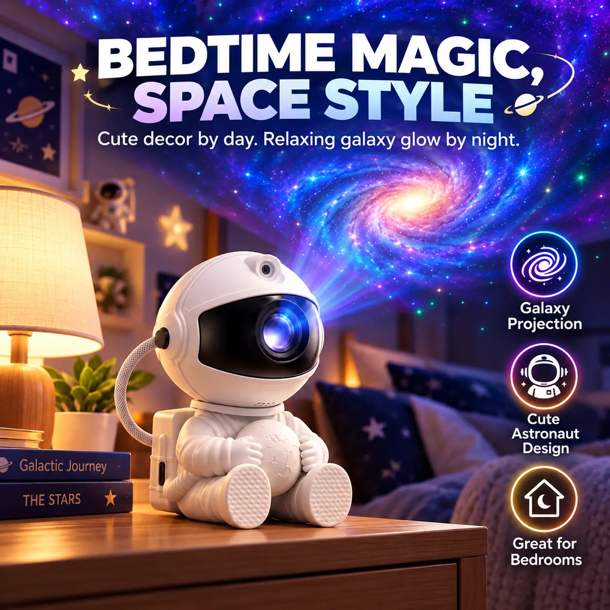 Astronaut Galaxy Projector Light, Starry Sky Night Light, Space Nebula Projector for Bedroom Decor, USB Powered, Cute Room Decor for Kids and Adults, Birthday Christmas Gift