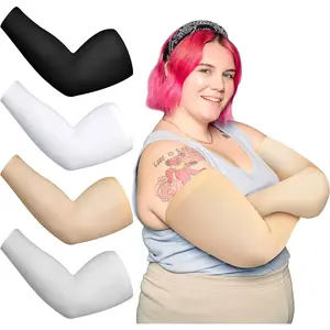 4 Pairs Plus Size Arm Sleeves for Women Men UV Sun Protection Cooling Ice Silk Arm Wraps for Flabby Arms