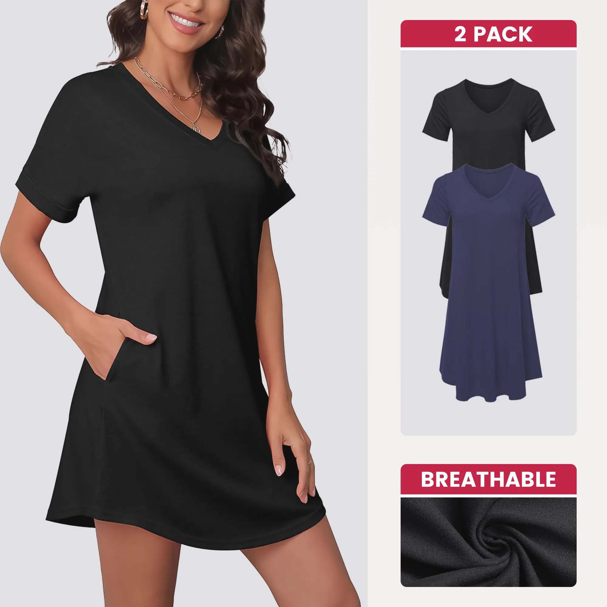 SHOWITTY 2-Pack Women's Casual T-Shirt Dresses with Pockets, Plus Size Clothing Short Sleeves, Summer Wear#SummerWins#DealsForYouDays