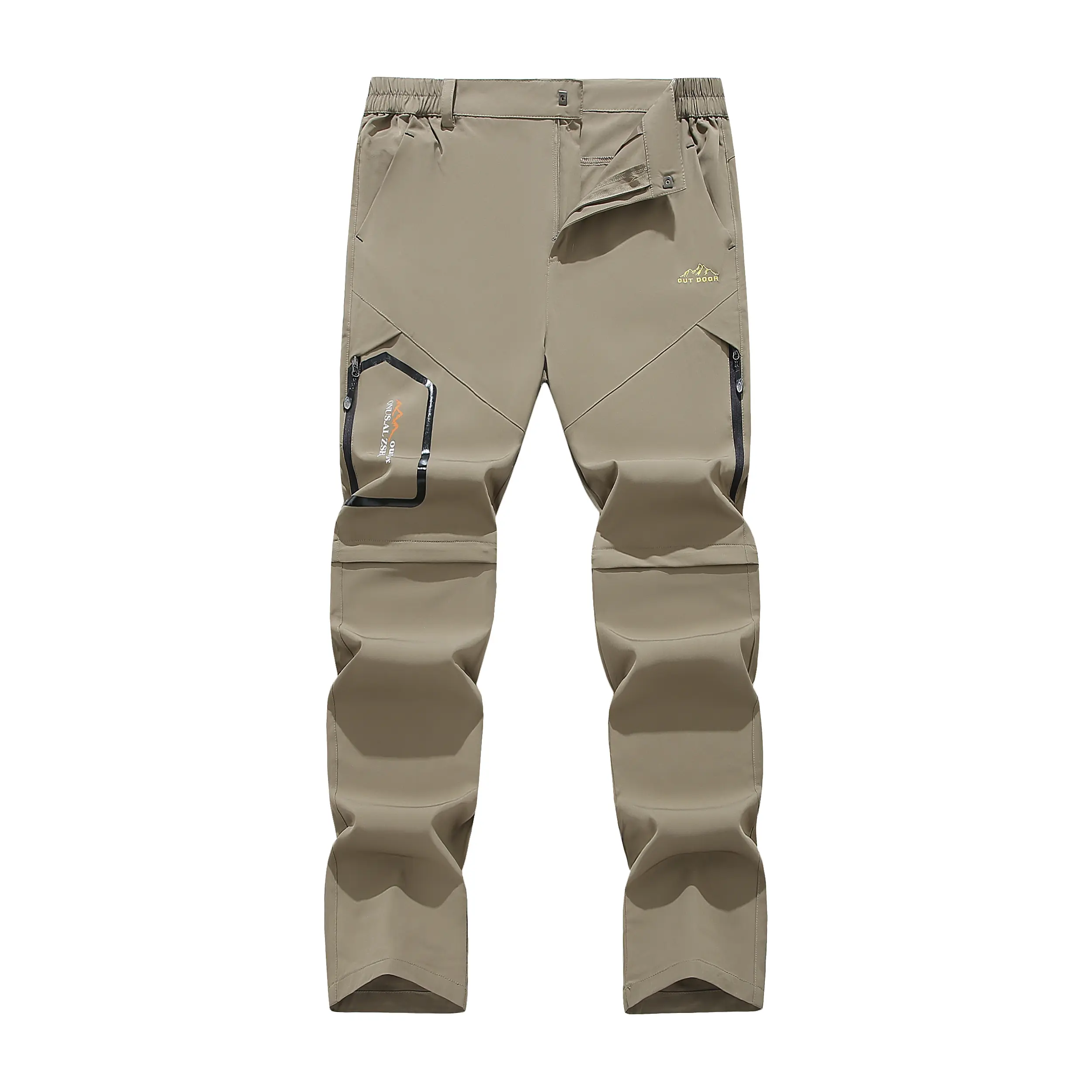 Men's Beige Stylish Windproof Non-Stretch Menswear Pants - Adjustable Sizing, Multi-Zipper Pockets, Removable Legs, Machine-Washable, Athletic Cut, Fashion Outdoors Bottoms for Hiking, Construction, Casual Fitted Bottoms, Adjustable Sizing Men's Pants, At
