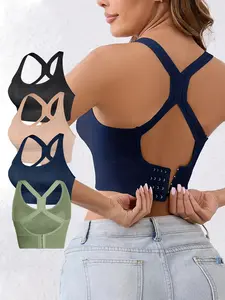 Women's Solid Wireless Bralette, Strappy Workout Bra, Comfortable Breathable Backless Yoga Bra for Sports and Daily Wear, Medium Support Lingerie for All Seasons