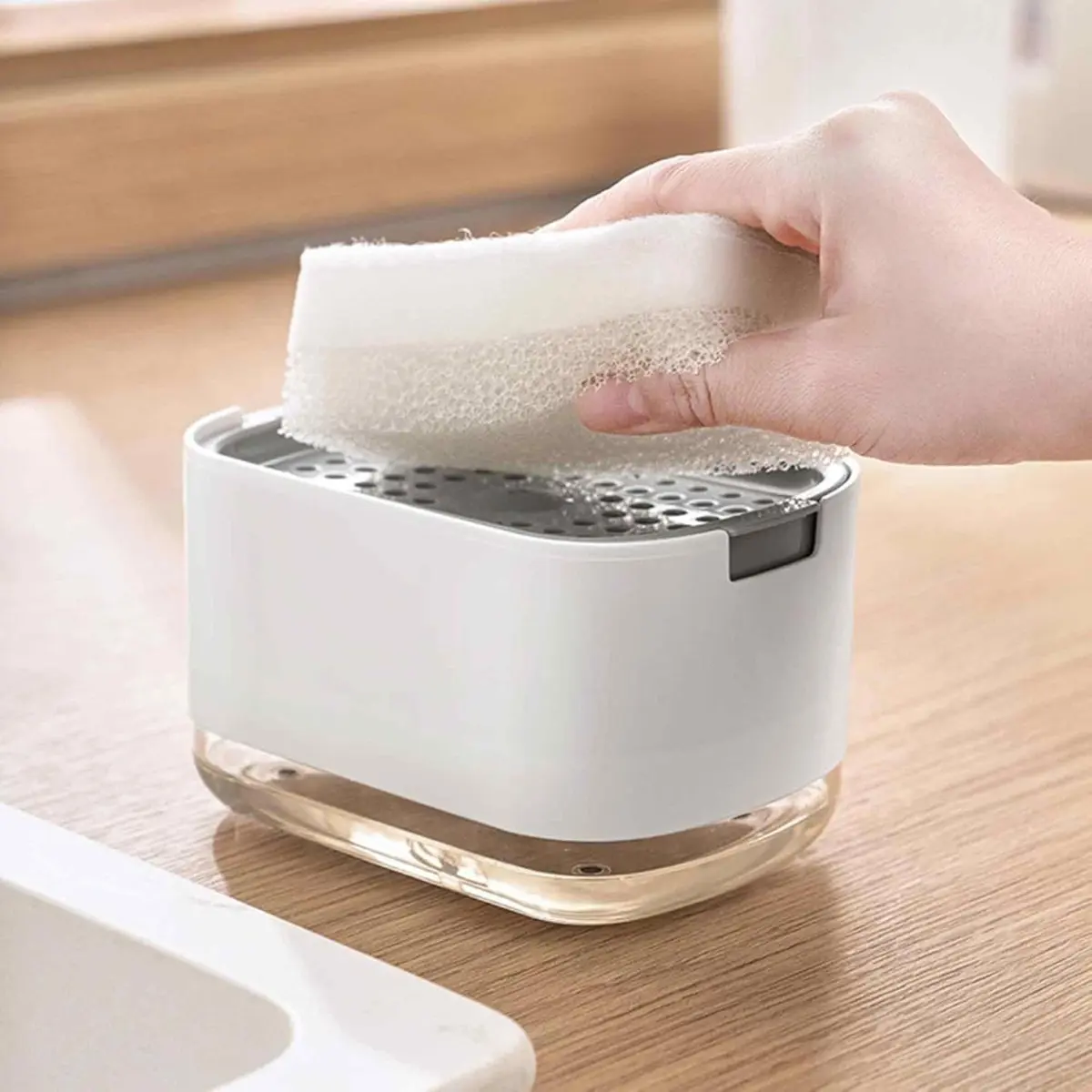 Kitchen Dish Soap Dispenser with Sponge Holder, 2-in-1 Countertop Soap Pump Dispenser Soap Container, for Kitchen Sink Dishwashing Soap Dispenser