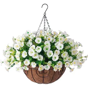 Artificial Hanging Plant with Basket, 1 Box Faux Flower Basket, Decorative Flower for Garden Party Wedding Balcony Home Decor, Artificial Hanging Baskets, Hanging Planters, Hanging Plant Hanger, Wall Plant Holder