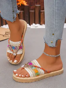 Handmade Embellished Thick Sole Women's Sandals, Casual Summer Footwear, Comfortable & Stylish Design, Perfect for Daily Wear