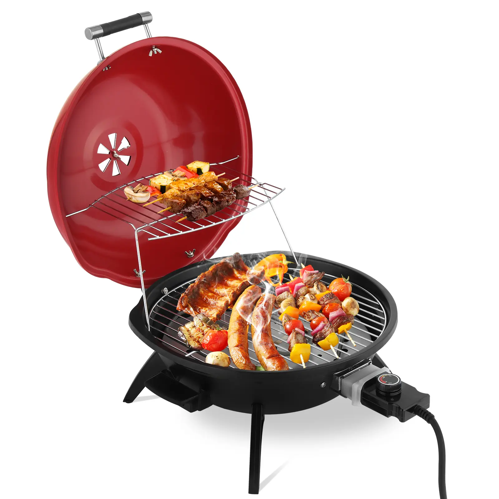 1600W  Red Electric Countertop BBQ Grill - Portable Double Layer Indoor/Outdoor Grill Stove for Camping & Hiking Camp Kitchen Use party utility daily practical tool