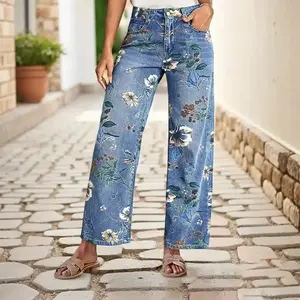 Women’s straight-leg wide-leg denim jeans (W barrel), suitable for spring and autumn outings; versatile casual wear made from denim