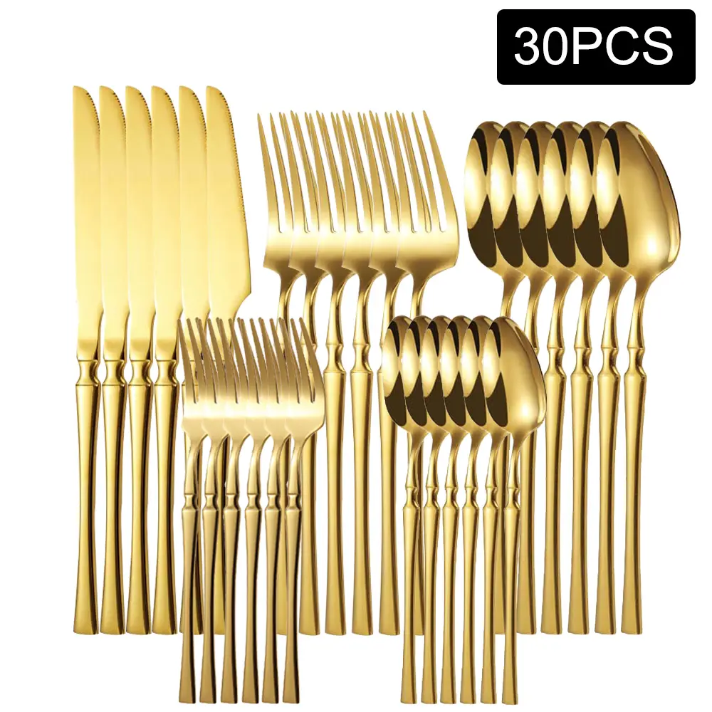 Stainless Steel Cutlery Set, 30pcs/set Including Knife, Fork, Spoon, Dessert Spoon, Dessert Fork, Perfect for Home & Restaurant Use, Dinnerware Service Set Tableware Set Kitchen Dishware Set