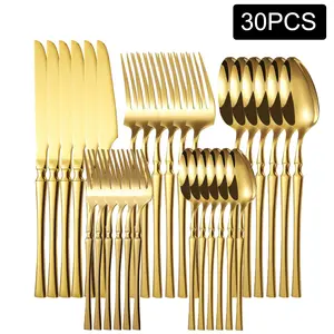 Stainless Steel Cutlery Set, 30pcs/set Including Knife, Fork, Spoon, Dessert Spoon, Dessert Fork, Perfect for Home & Restaurant Use, Dinnerware Service Set