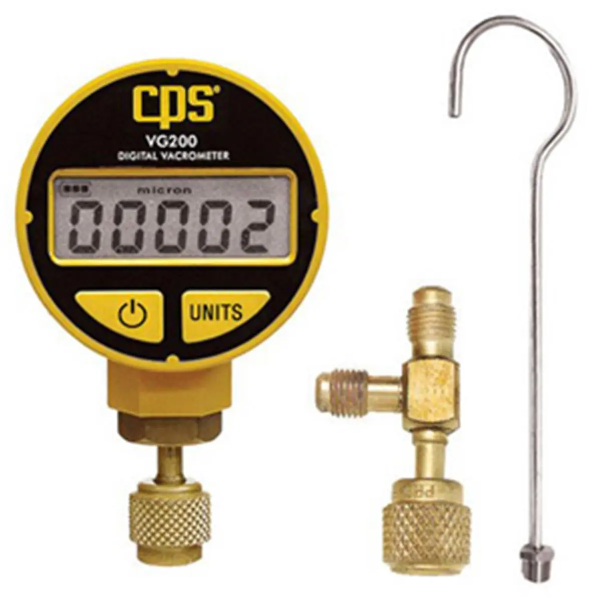 Digital Vacuum Gauge VG200 Industrial Pressure Check Tool, Large 5-Digit LCD Display, 0-50 c Range, 2 lbs Capacity, Integral Temperature Compensation, Micron Scale, Thermistor Bridge, Standard Female SAE Refrigerant Hose Type